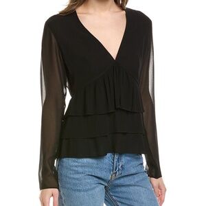 ✨ NWT The Kooples Sheer Pleated Peplum Blouse - French 3/US 8